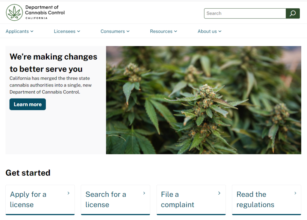 Screenshot of the cannabis.ca.gov website homepage